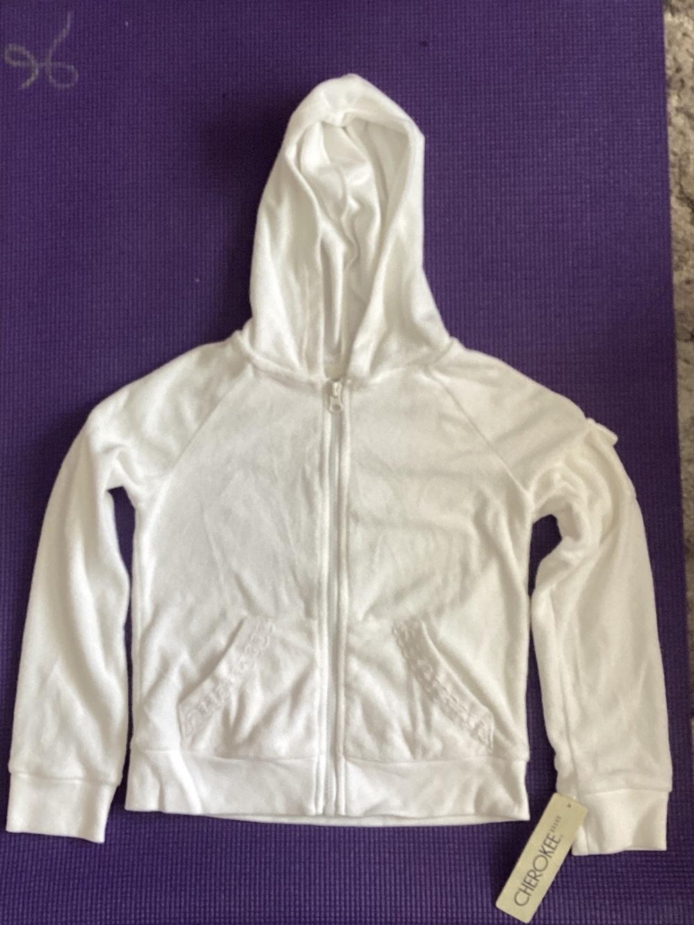 NWT White Zip Up Cotton Hoodie Jacket Lace Trim Girl's Size 6-6x